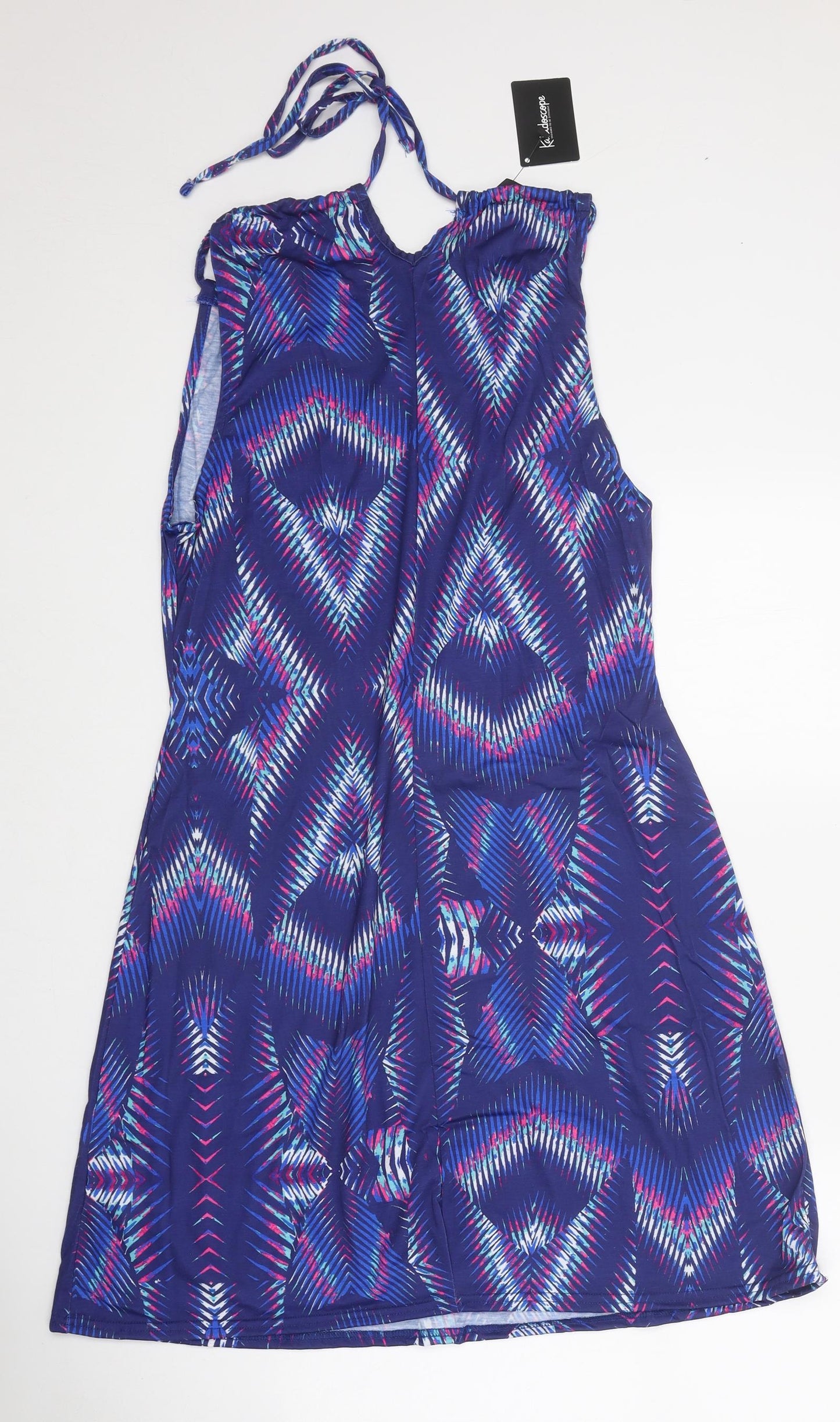 Kaleidoscope Womens Blue Geometric Polyester Slip Dress Size 14 Square Neck Tie