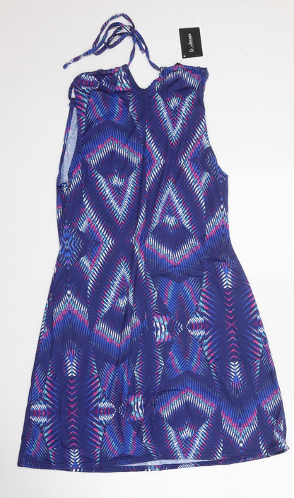 Kaleidoscope Womens Blue Geometric Polyester Slip Dress Size 14 Square Neck Tie