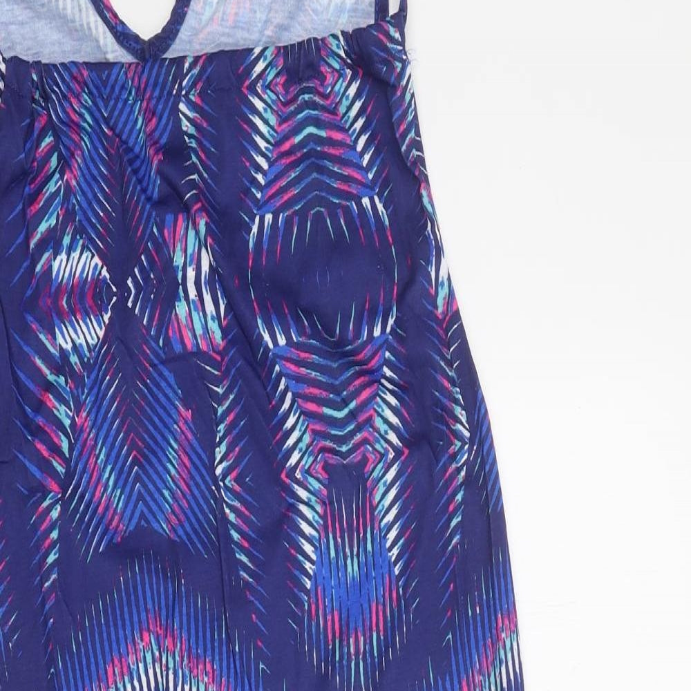 Kaleidoscope Womens Blue Geometric Polyester Slip Dress Size 14 Square Neck Tie