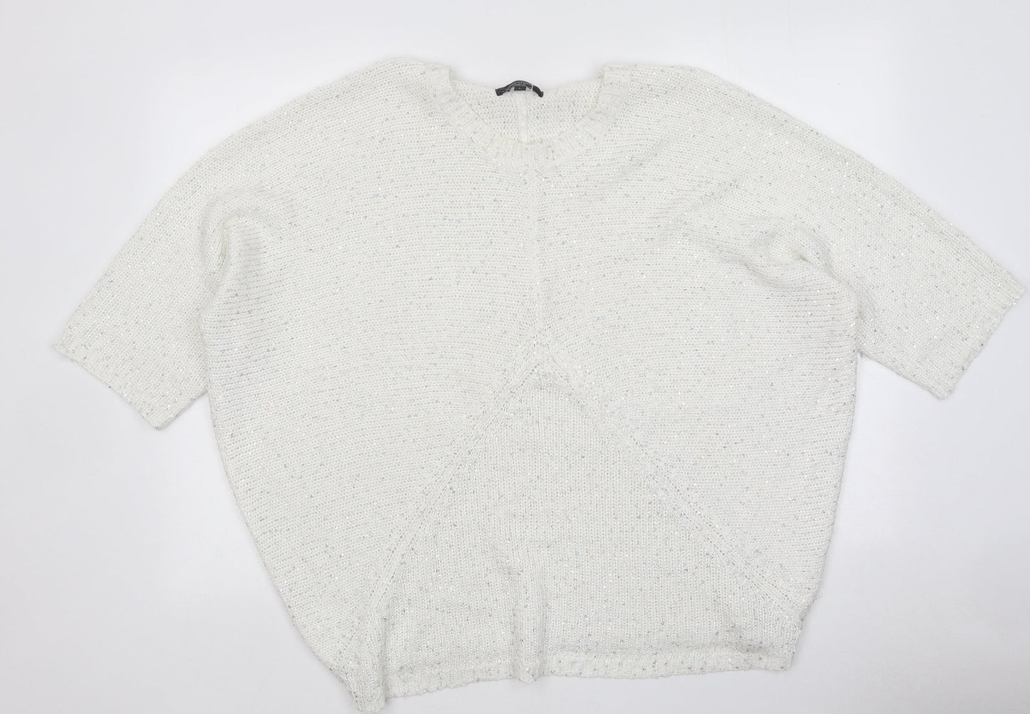 Aftershock Womens White Round Neck 100% Cotton Pullover Jumper Size L