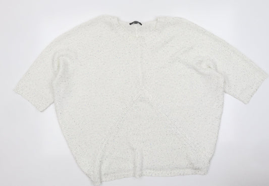 Aftershock Womens White Round Neck 100% Cotton Pullover Jumper Size L