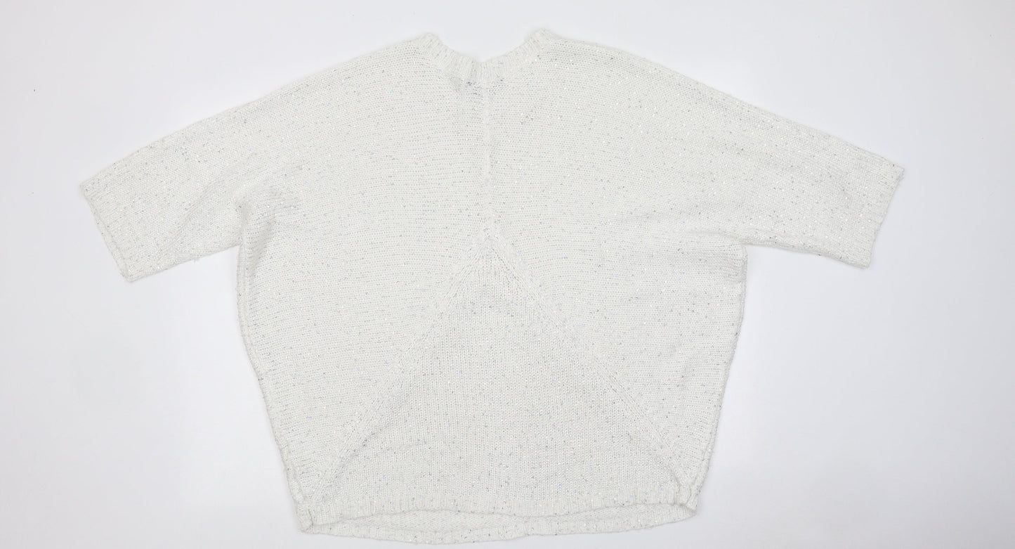 Aftershock Womens White Round Neck 100% Cotton Pullover Jumper Size L