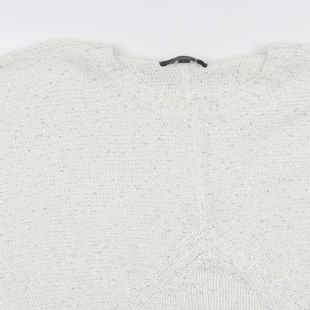 Aftershock Womens White Round Neck 100% Cotton Pullover Jumper Size L