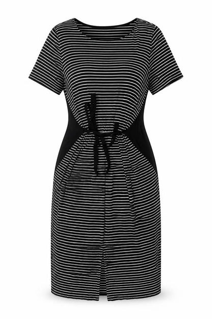 NEXT Womens Black Striped Polyester Skater Dress Size 12 Round Neck Pullover