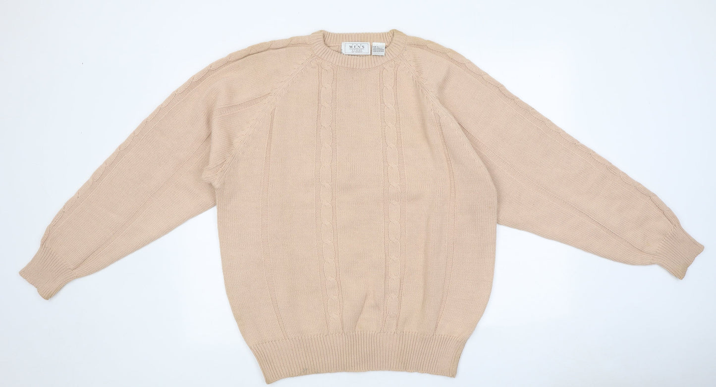 The Men's Wear Mens Beige Round Neck Cotton Pullover Jumper