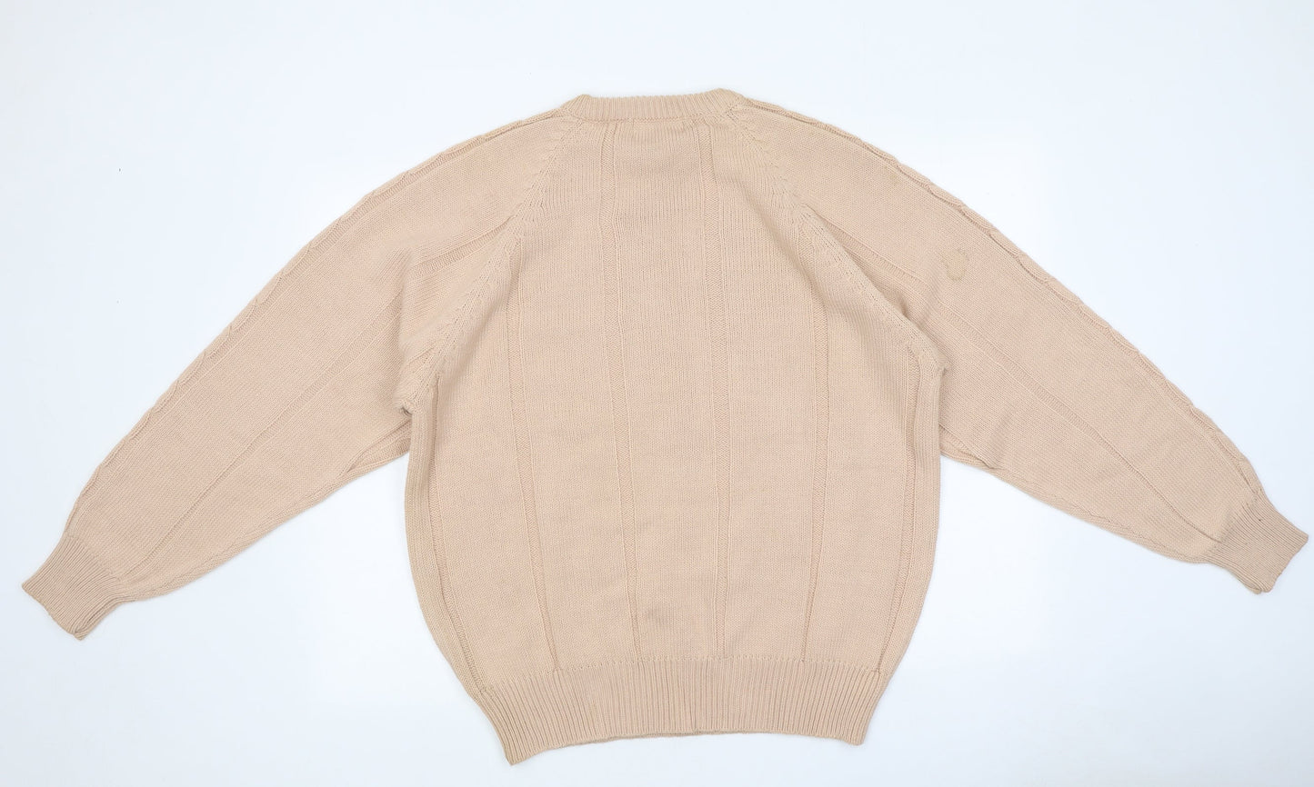 The Men's Wear Mens Beige Round Neck Cotton Pullover Jumper