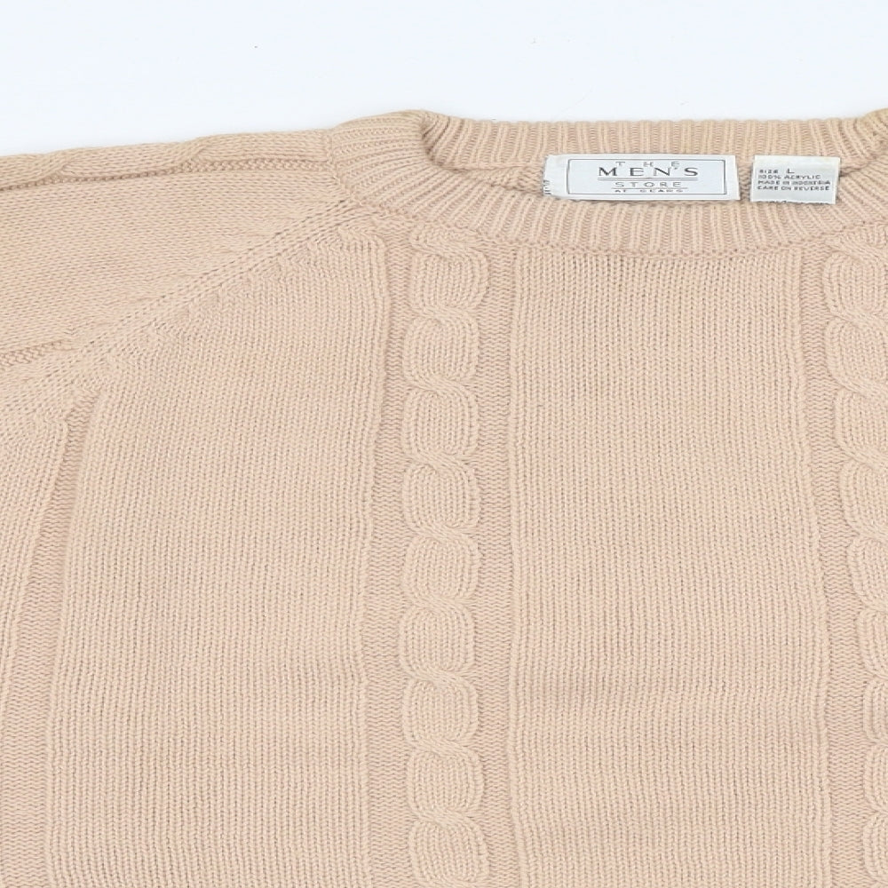 The Men's Wear Mens Beige Round Neck Cotton Pullover Jumper