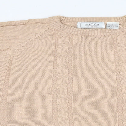 The Men's Wear Mens Beige Round Neck Cotton Pullover Jumper