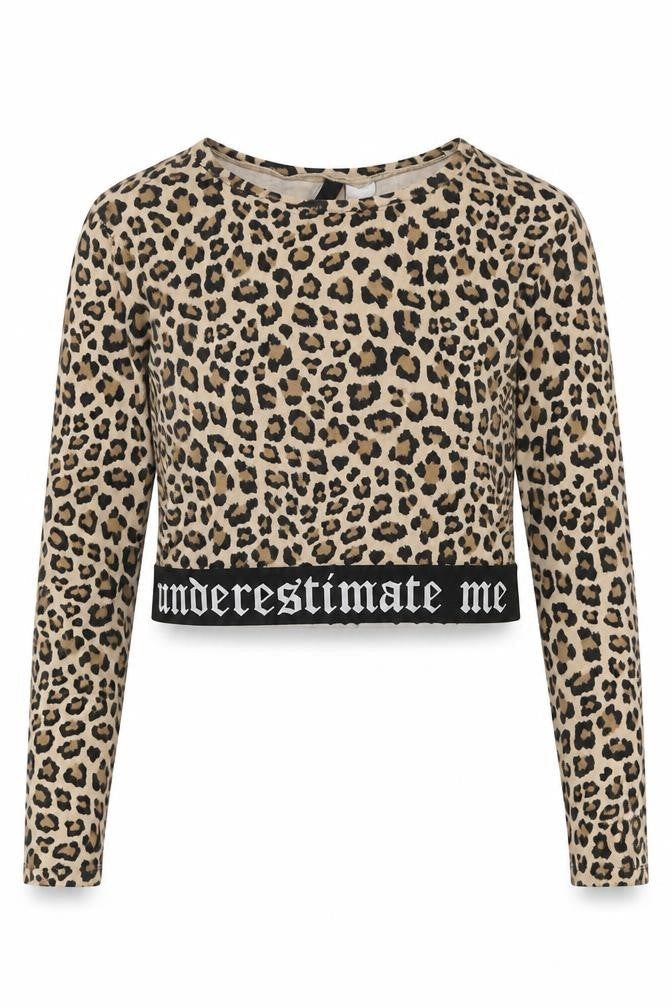 H&M Womens Brown Animal Print Polyester Cropped T-Shirt Size XS Round Neck - Leopard Print