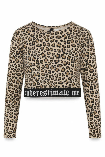 H&M Womens Brown Animal Print Polyester Cropped T-Shirt Size XS Round Neck - Leopard Print
