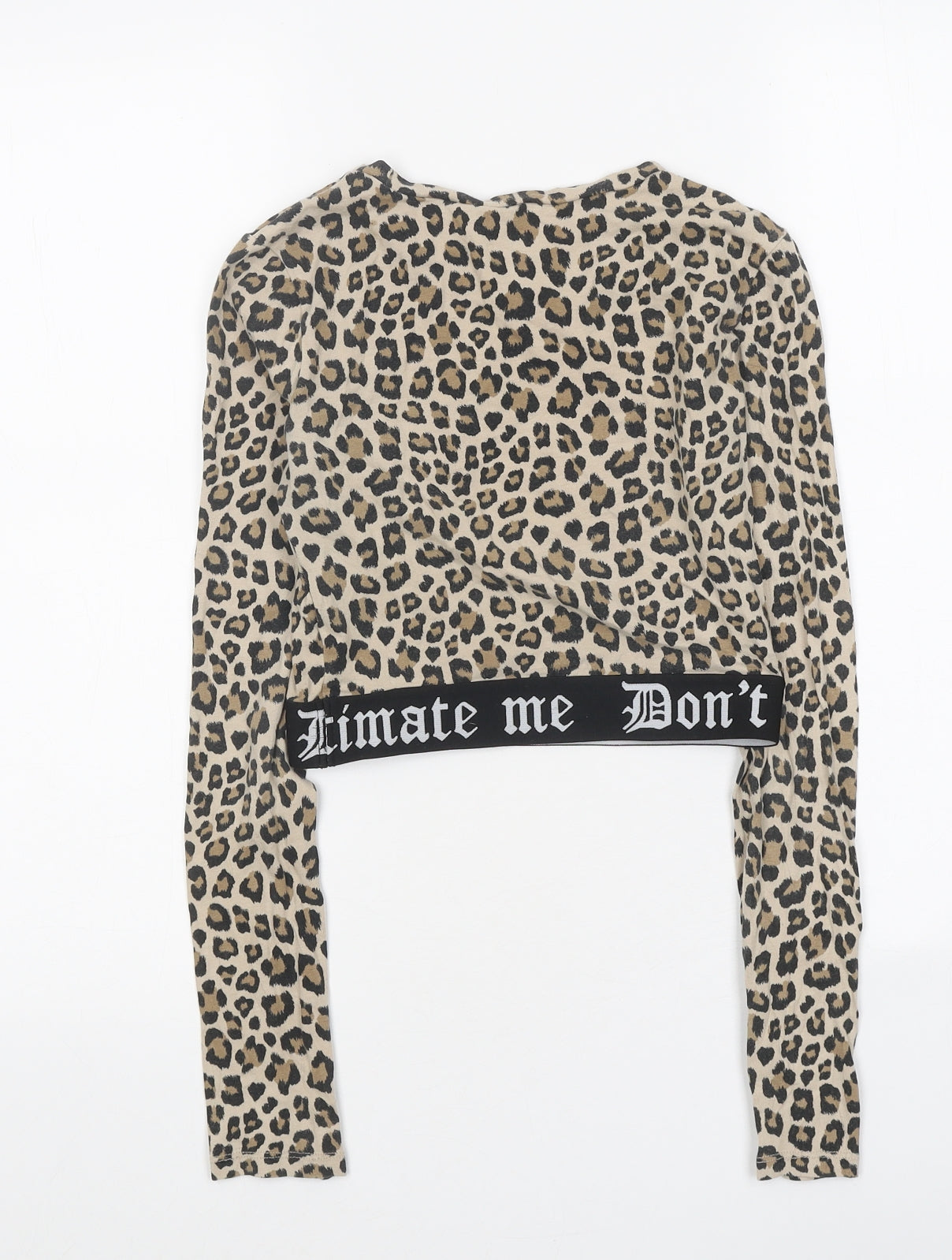 H&M Womens Brown Animal Print Polyester Cropped T-Shirt Size XS Round Neck - Leopard Print