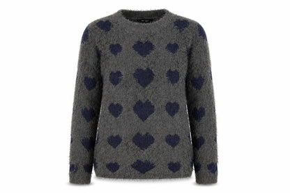 AKD-A-WEST Womens Grey Round Neck Geometric Polyester Pullover Jumper Size 12 - Heart Pattern