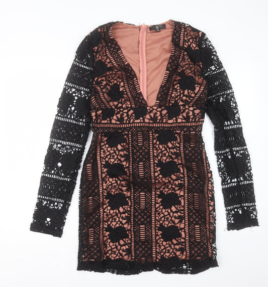 Missguided Womens Pink Polyester Shift Size 12 V-Neck Zip