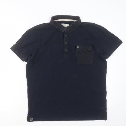 883 Police Mens Blue Cotton Polo Size S Collared Button