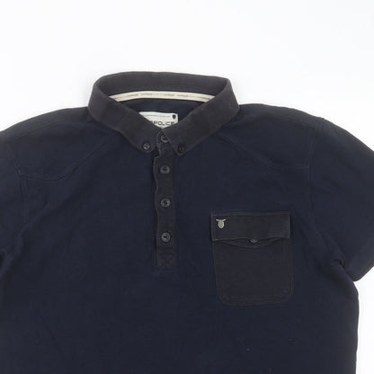 883 Police Mens Blue Cotton Polo Size S Collared Button