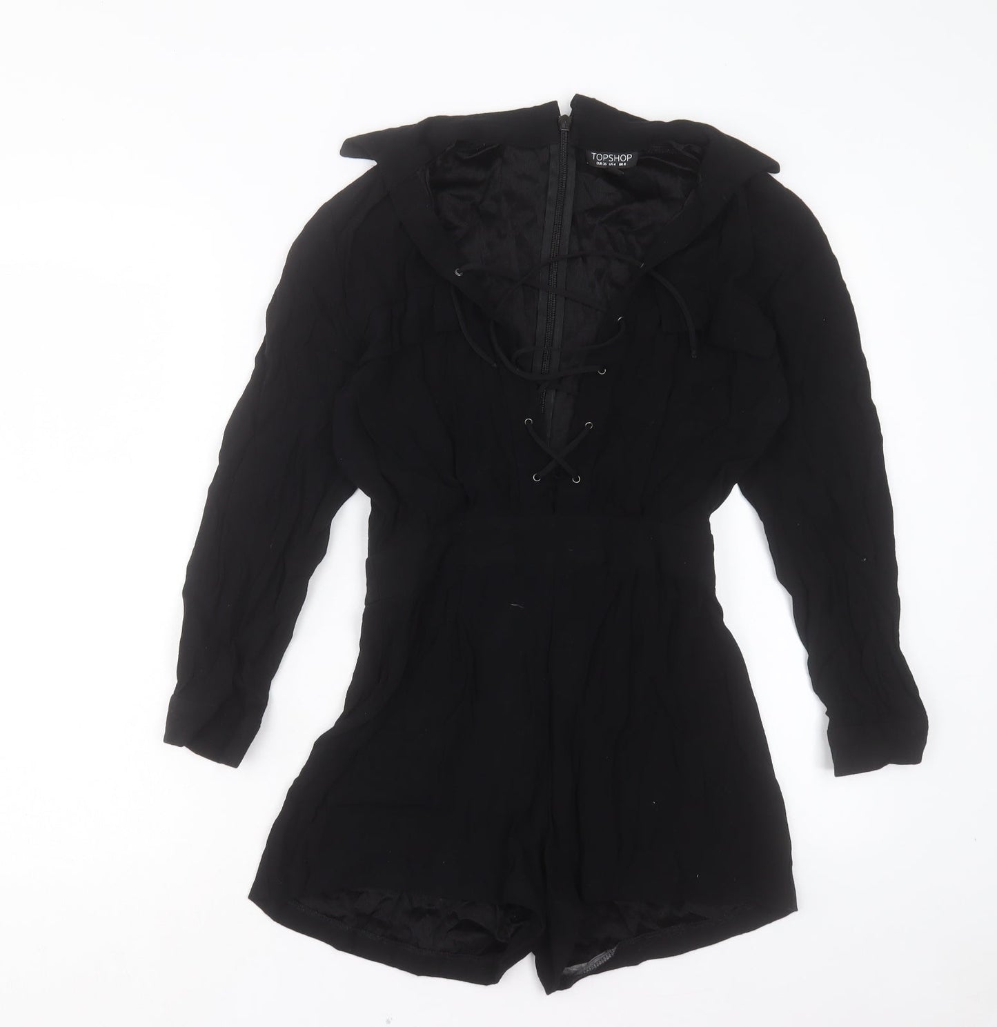 Topshop Womens Black Viscose Playsuit One-Piece Size 8 Zip