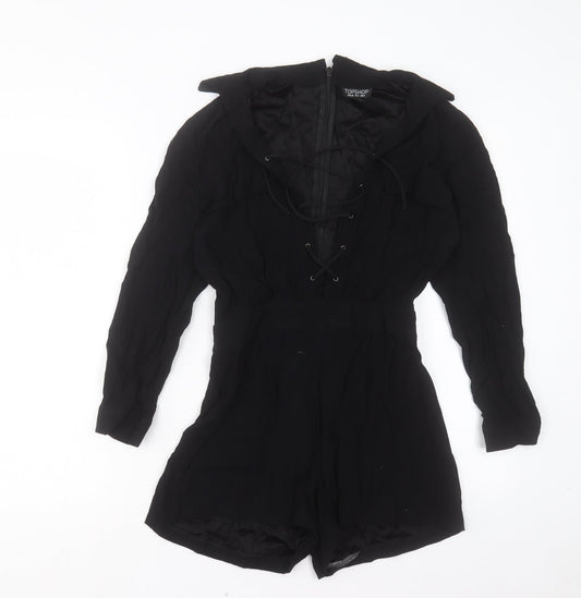 Topshop Womens Black Viscose Playsuit One-Piece Size 8 Zip