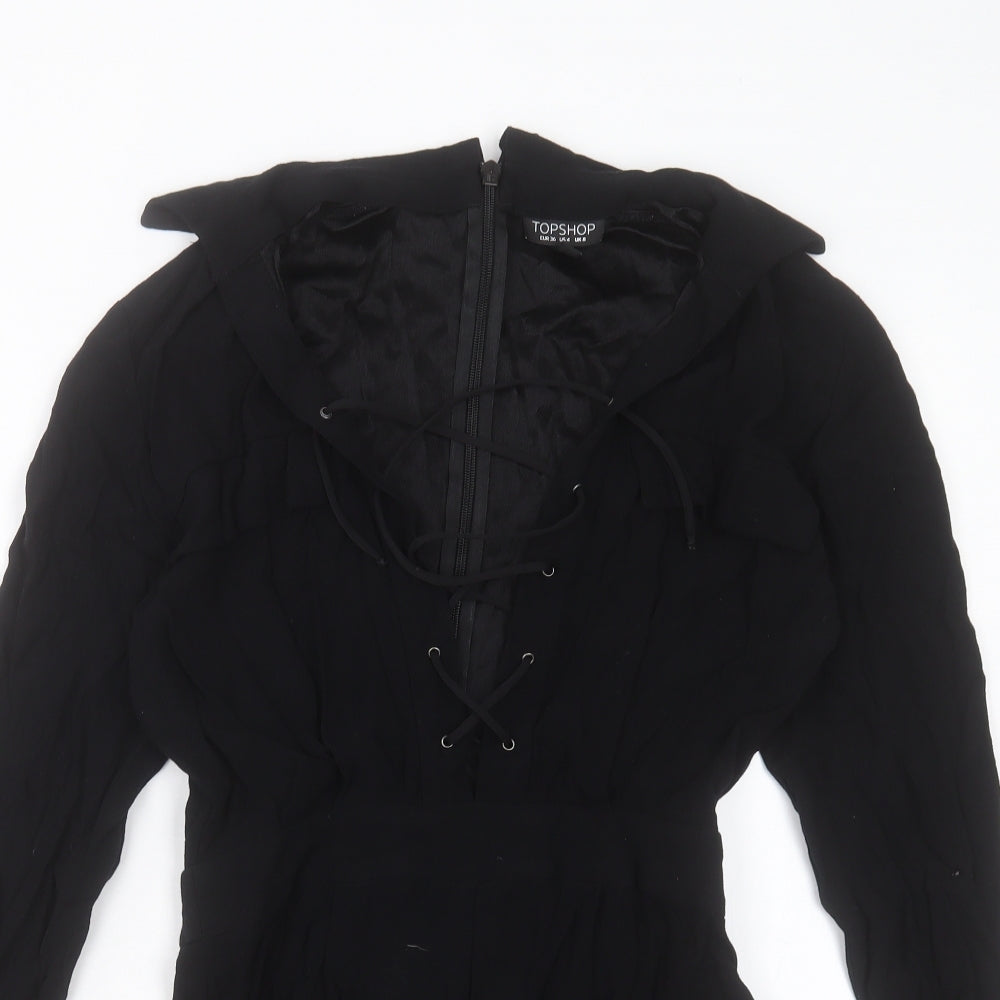 Topshop Womens Black Viscose Playsuit One-Piece Size 8 Zip