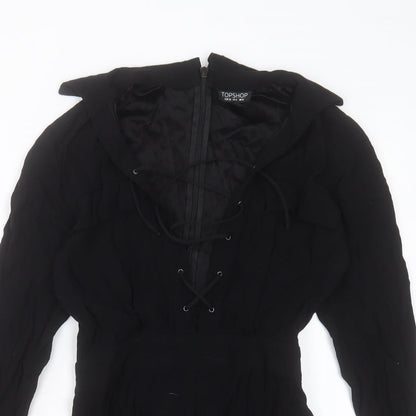 Topshop Womens Black Viscose Playsuit One-Piece Size 8 Zip