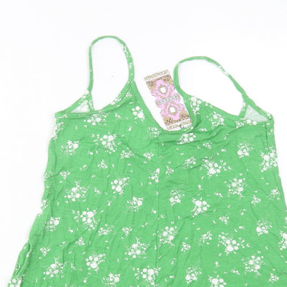 Boohoo Womens Green Floral Viscose Playsuit One-Piece Size 10 L3 in Pullover