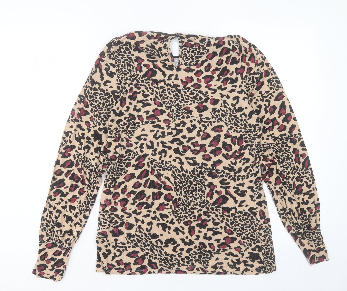 Oasis Womens Brown Animal Print Viscose Basic T-Shirt Size M Crew Neck