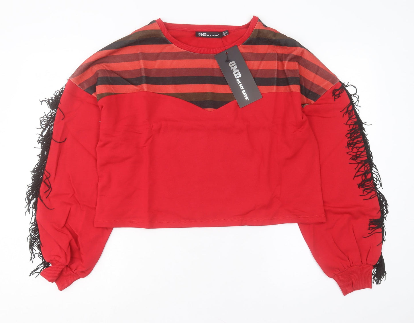 OHMYDAYS Womens Red Striped Cotton Pullover Sweatshirt Size 8 Pullover