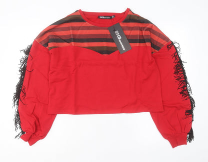 OHMYDAYS Womens Red Striped Cotton Pullover Sweatshirt Size 8 Pullover