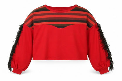 OHMYDAYS Womens Red Striped Cotton Pullover Sweatshirt Size 8 Pullover
