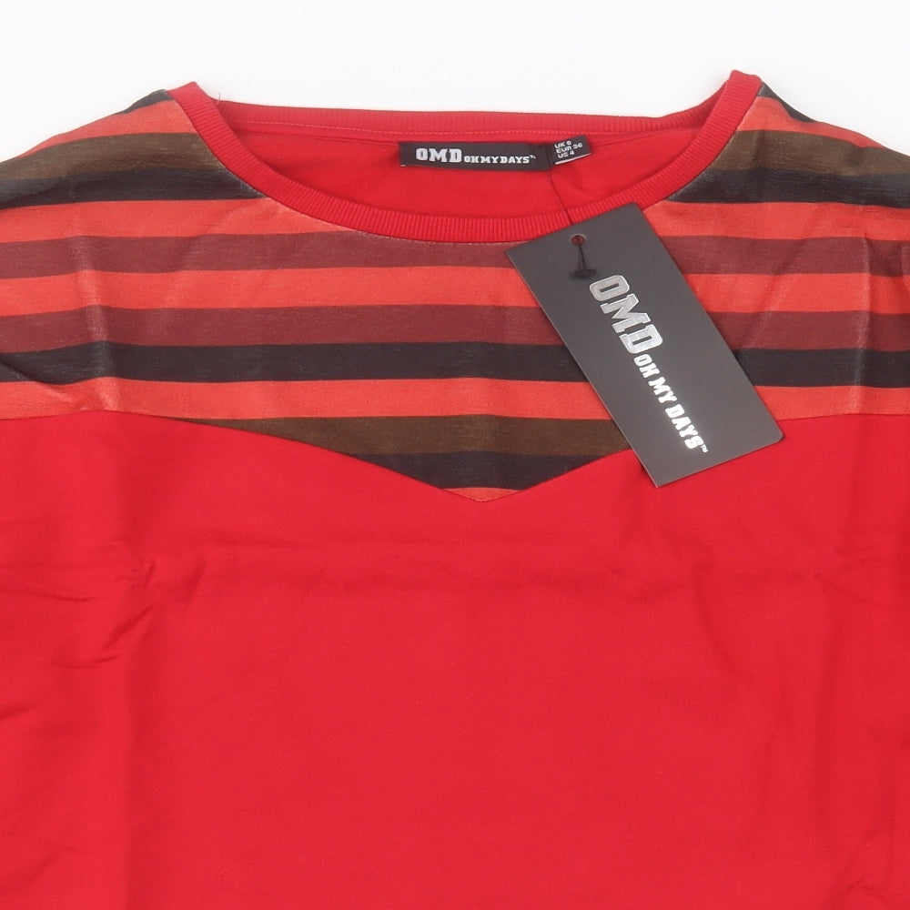 OHMYDAYS Womens Red Striped Cotton Pullover Sweatshirt Size 8 Pullover