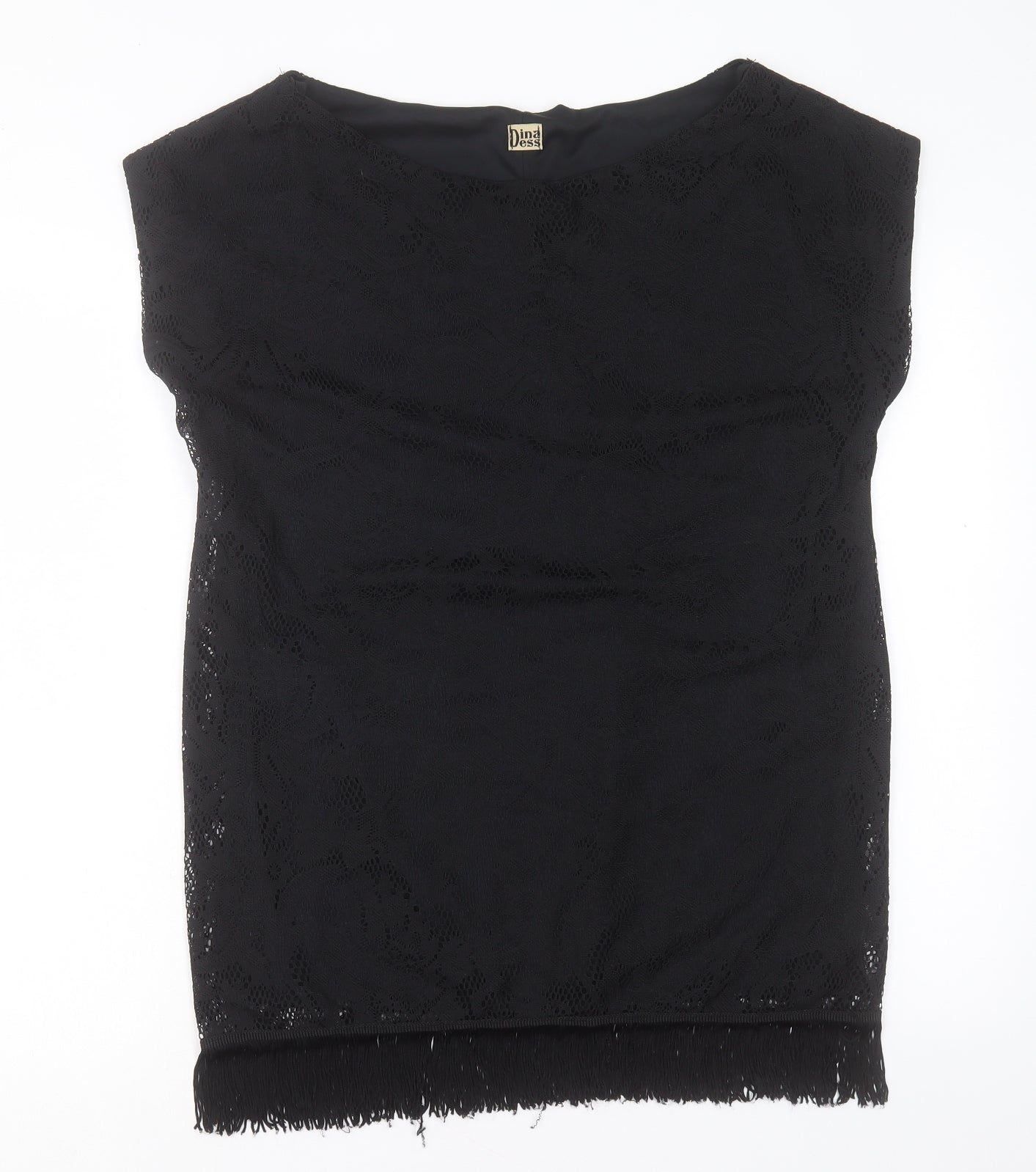DINA DESS Womens Black Polyester Tunic Tank Size L Boat Neck