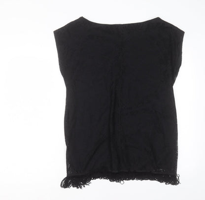 DINA DESS Womens Black Polyester Tunic Tank Size L Boat Neck