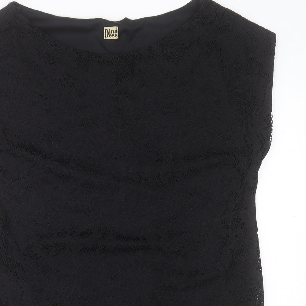 DINA DESS Womens Black Polyester Tunic Tank Size L Boat Neck