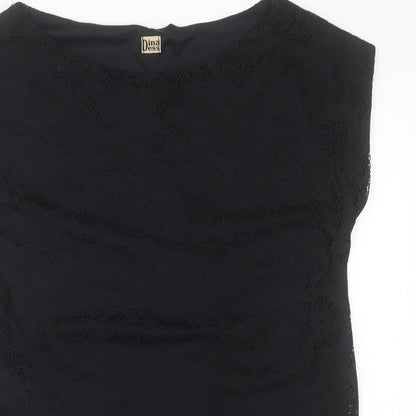 DINA DESS Womens Black Polyester Tunic Tank Size L Boat Neck