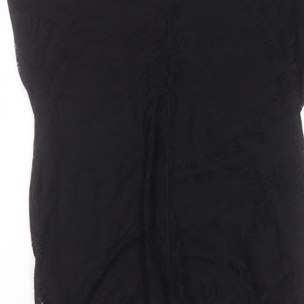 DINA DESS Womens Black Polyester Tunic Tank Size L Boat Neck