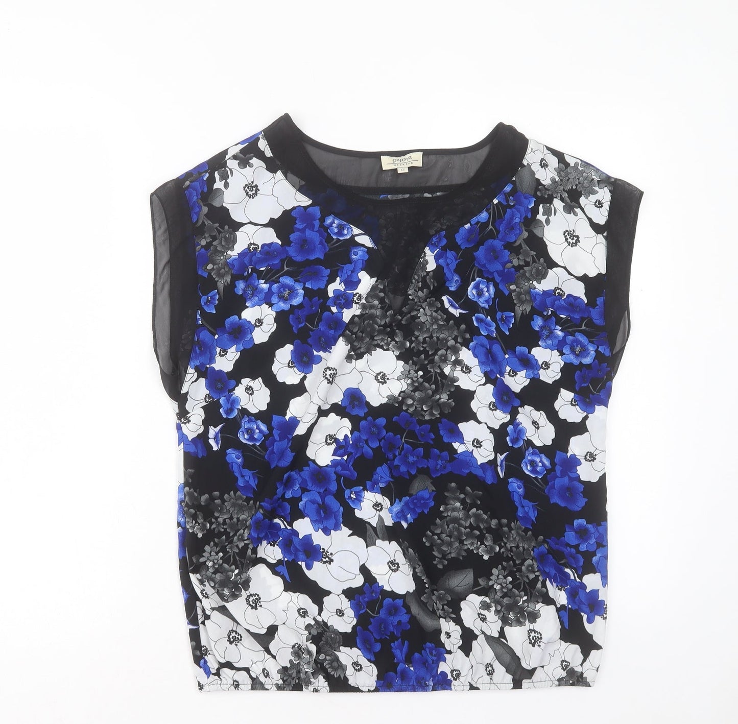 Papaya Womens Blue Floral Polyester Basic Tank Size 12 Crew Neck