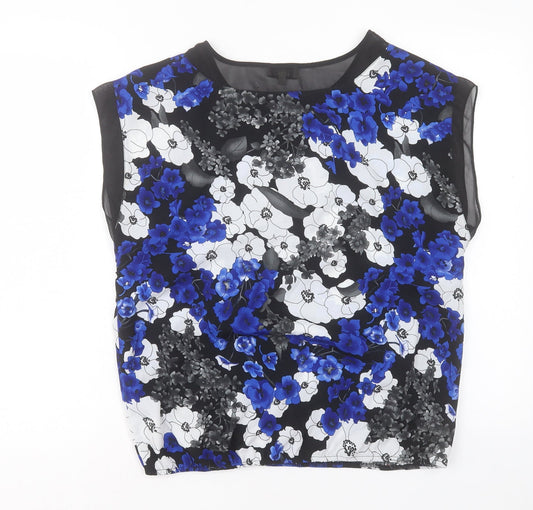 Papaya Womens Blue Floral Polyester Basic Tank Size 12 Crew Neck