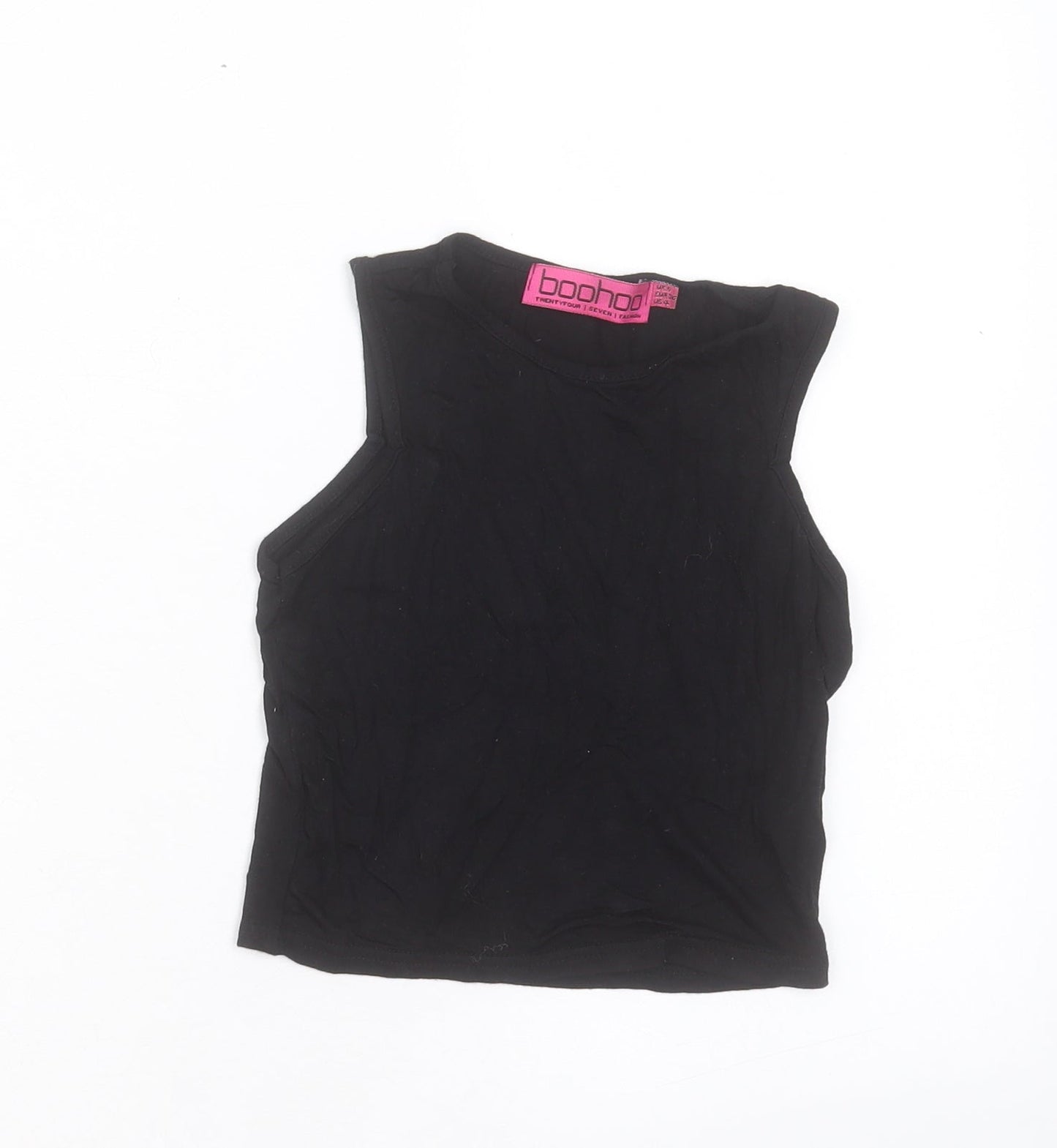 Boohoo Womens Black Viscose Basic Tank Size 8 Crew Neck