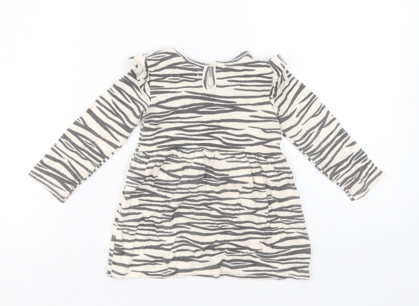 Primark Girls Beige Animal Print Polyester A-Line Size 12-18 Months Crew Neck Button