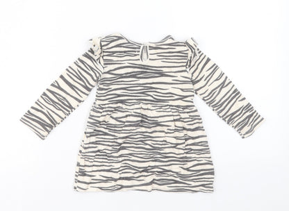 Primark Girls Beige Animal Print Polyester A-Line Size 12-18 Months Crew Neck Button
