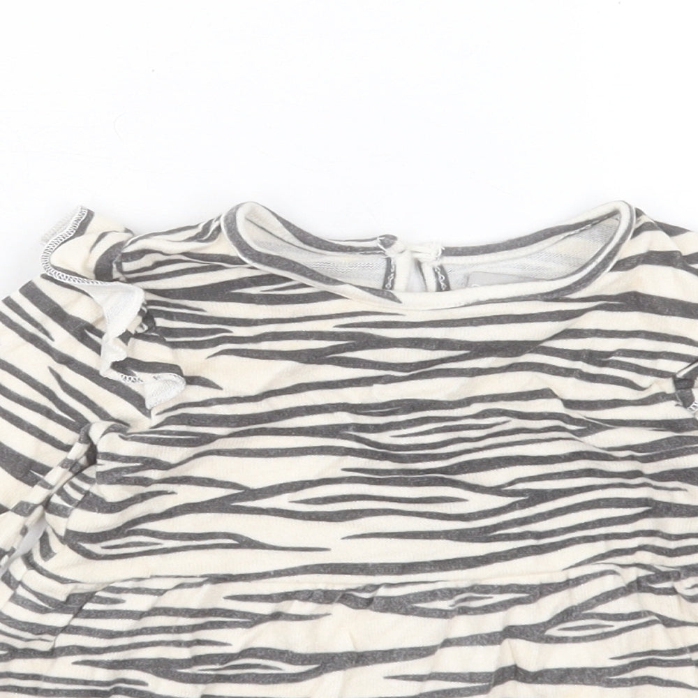 Primark Girls Beige Animal Print Polyester A-Line Size 12-18 Months Crew Neck Button