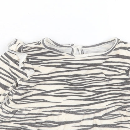 Primark Girls Beige Animal Print Polyester A-Line Size 12-18 Months Crew Neck Button