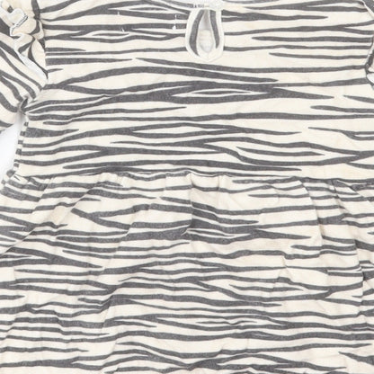 Primark Girls Beige Animal Print Polyester A-Line Size 12-18 Months Crew Neck Button