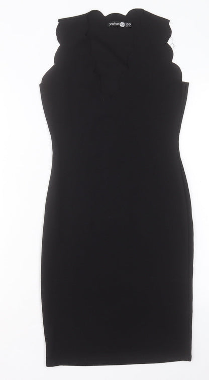 Boohoo Womens Black Polyester Bodycon Size 8 V-Neck Pullover
