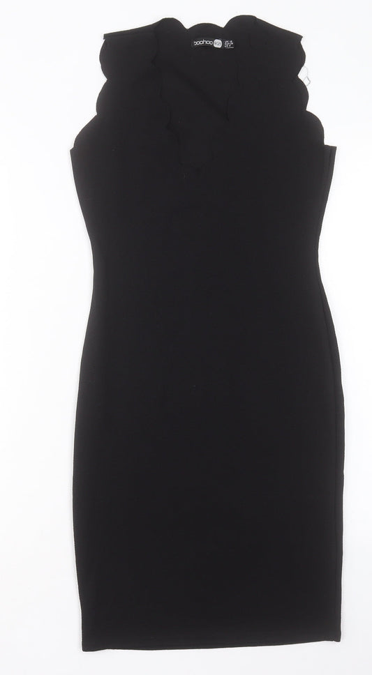 Boohoo Womens Black Polyester Bodycon Size 8 V-Neck Pullover