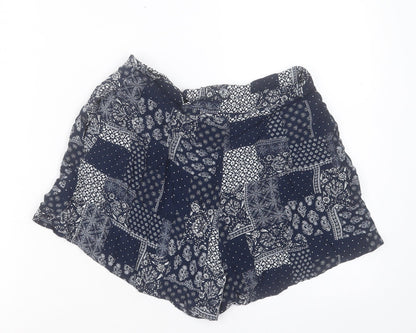 Topshop Womens Blue Geometric Viscose Boyfriend Shorts Size 10 L3 in Regular Hook & Eye