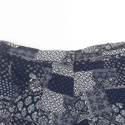 Topshop Womens Blue Geometric Viscose Boyfriend Shorts Size 10 L3 in Regular Hook & Eye