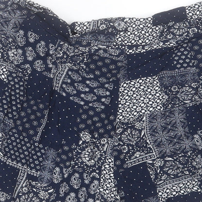 Topshop Womens Blue Geometric Viscose Boyfriend Shorts Size 10 L3 in Regular Hook & Eye