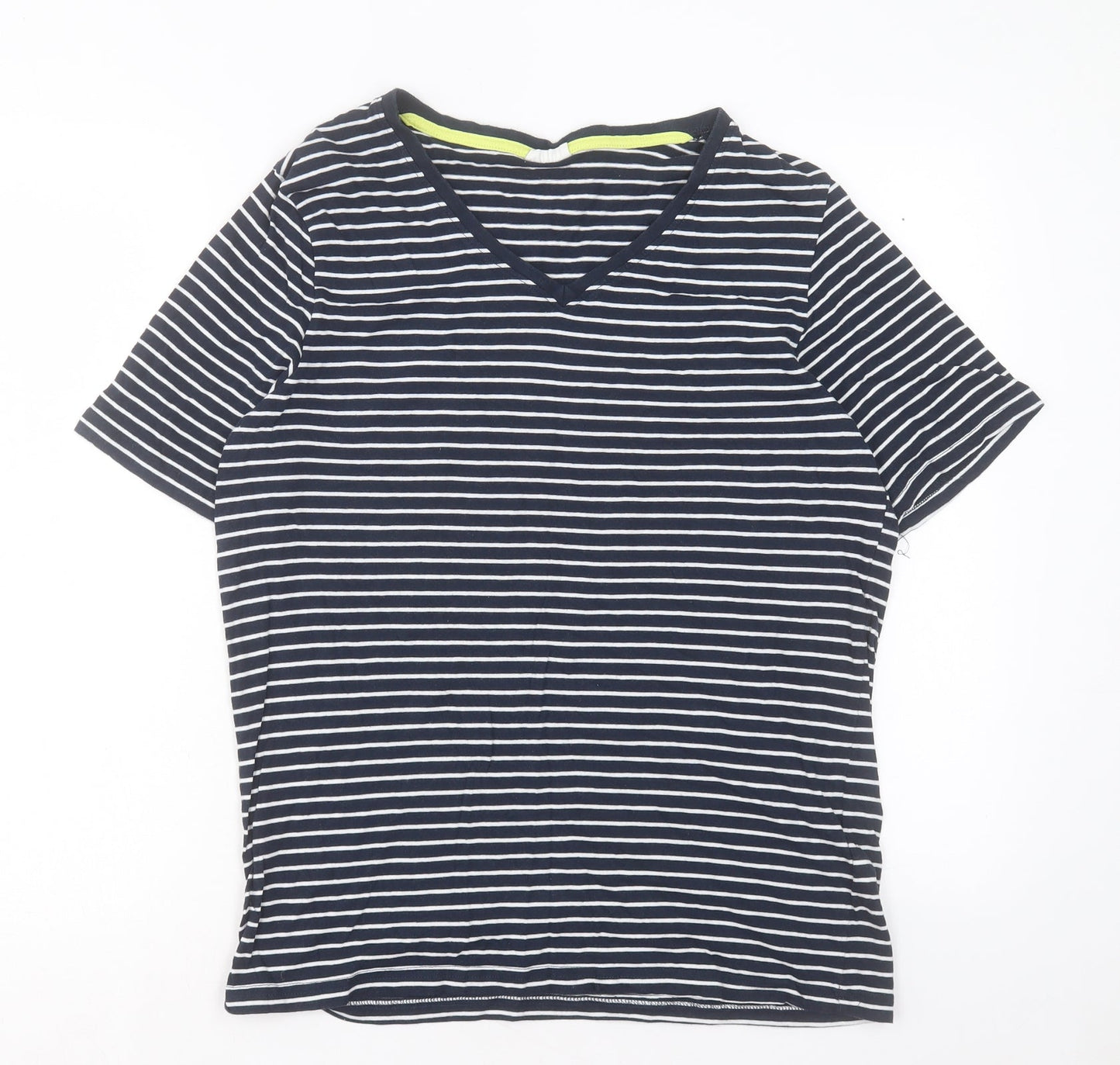 Avenue Womens Blue Striped Cotton Basic T-Shirt Size S V-Neck
