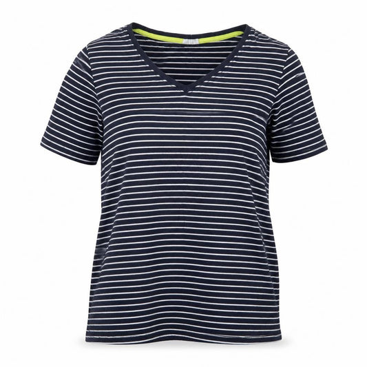 Avenue Womens Blue Striped Cotton Basic T-Shirt Size S V-Neck
