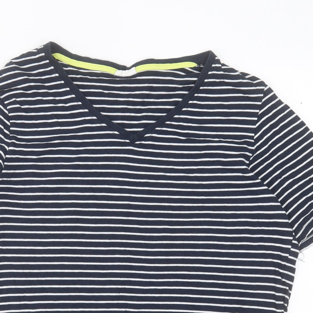 Avenue Womens Blue Striped Cotton Basic T-Shirt Size S V-Neck
